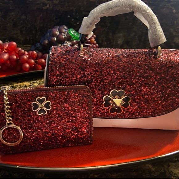 NWT Kate Spade ♠️ Red Odette Glitter Mini Top Handle Crossbody with Card Holder - Picture 8 of 9